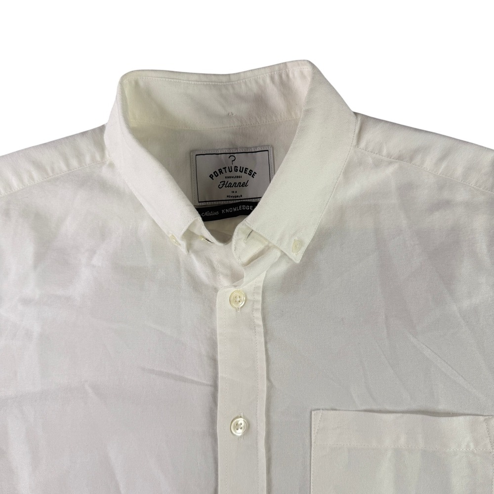 Portuguese Flannel Button Down Shirt Mens S White Long Sleeve Cotton Portugal